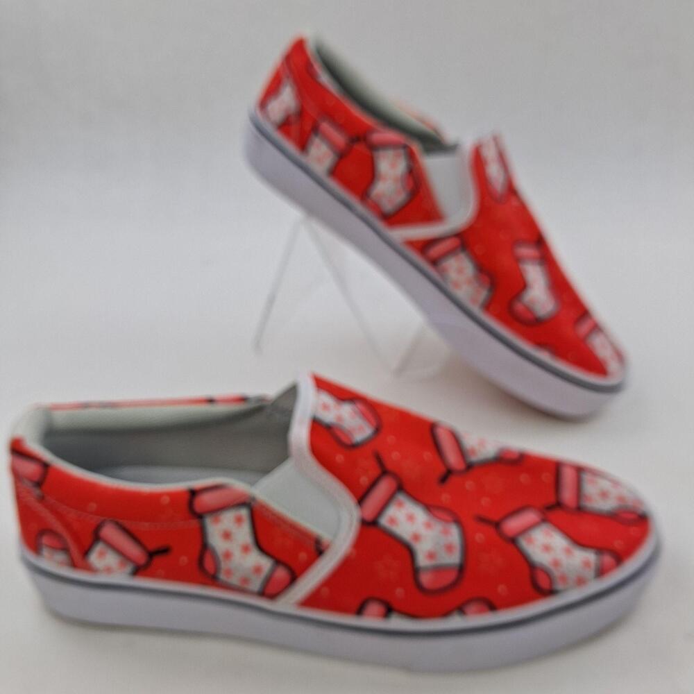 Groove Bags Shoes Womens Size 9 Red Christmas Stocking Slip On Canvas Sneakers